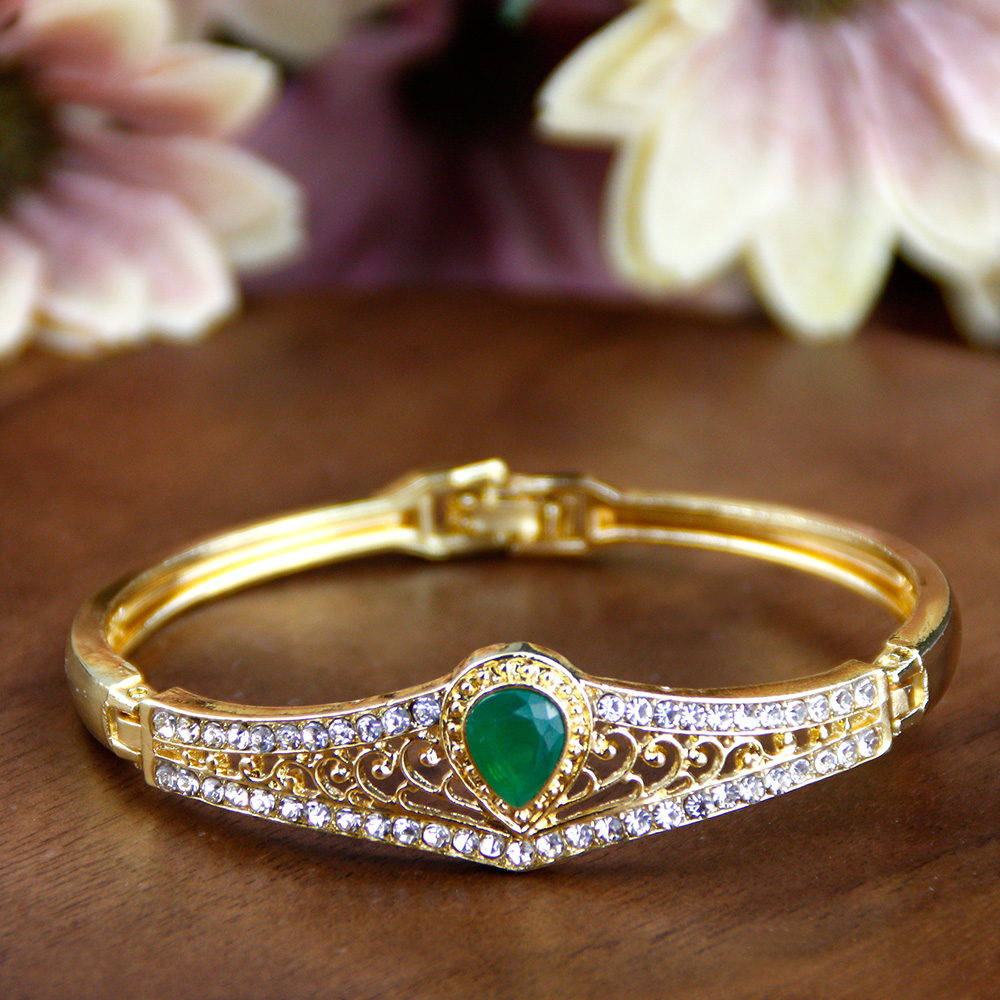 Sunspicems 18k Gold Color Moroccan Crown Bangle Crystal Bracelet For Women Wedding Jewelry Arab Arabesque Cuff Bracelet Bijoux