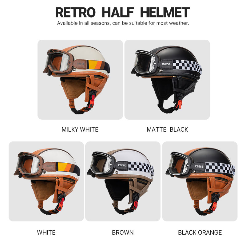 Motorcycle Half Helmet ABS Vintage 1/2 Half Face Helmet Casco Moto Low Profile Motocross Helmets Open Face Helmet DOT Approved