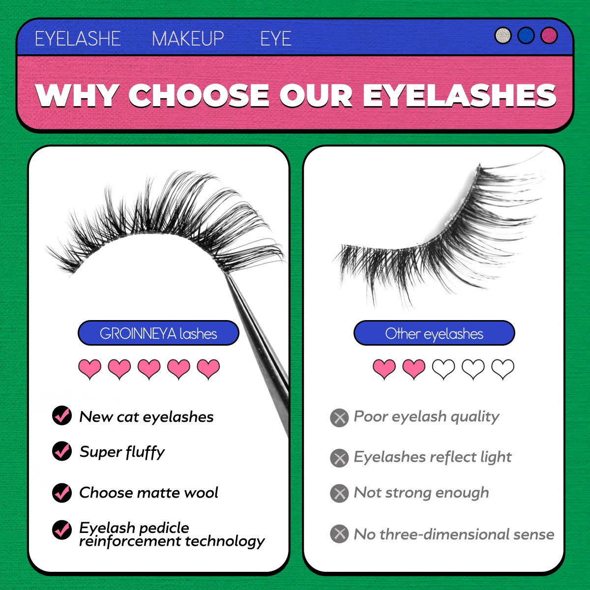 GROINNEYA 5 pairs Cat Eye Lashes Faux Mink Eyelashes Clear Band Lashes Natural Look Wispy Mink Eyelashes Full Strip Lashes 240624