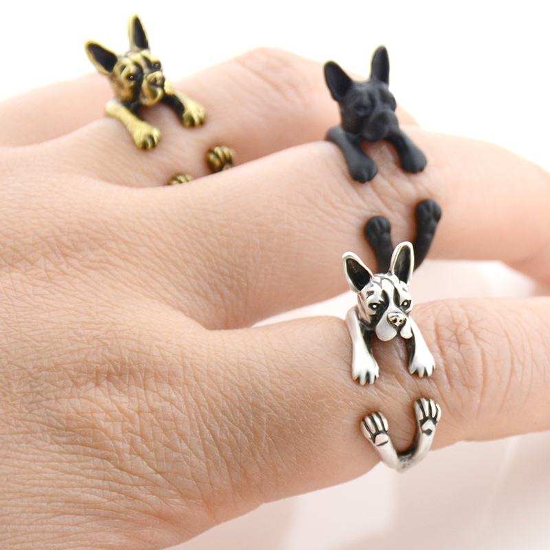 New Vintage Boho French Bulldog&Boston&Labrador Anel Men Love Pet Ring Hippie Cute Aniamls Rings For Women Jewelry Bijoux Femme
