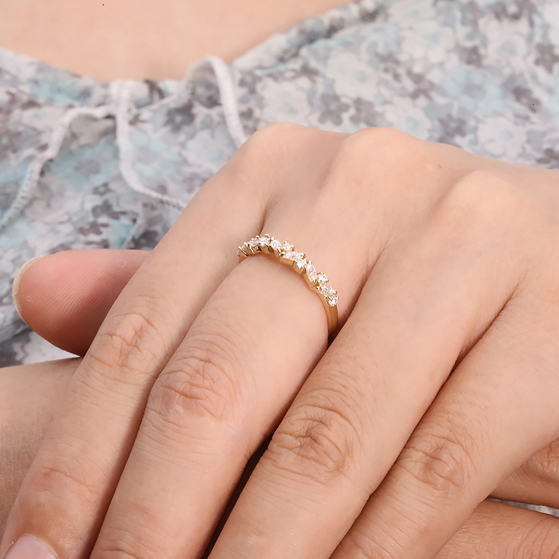 AEAW 585 14K Yellow Gold Ring for Women Moissanite Diamond Solitaire Ring matching half eternity wedding band Engagement bridal