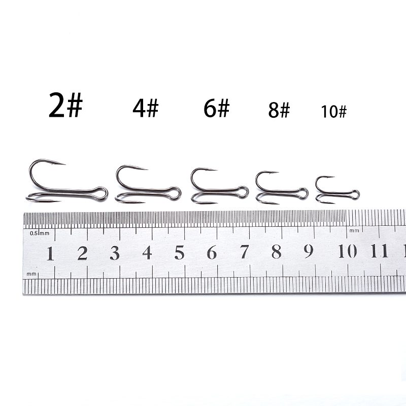 LTHTUG 20pcs/lot Barbed Duple Double Fishing Hook 2# 4# 6# 8# 10# Black Nickel Sharp Prevent Hanging VIB Bait For Bass Perch