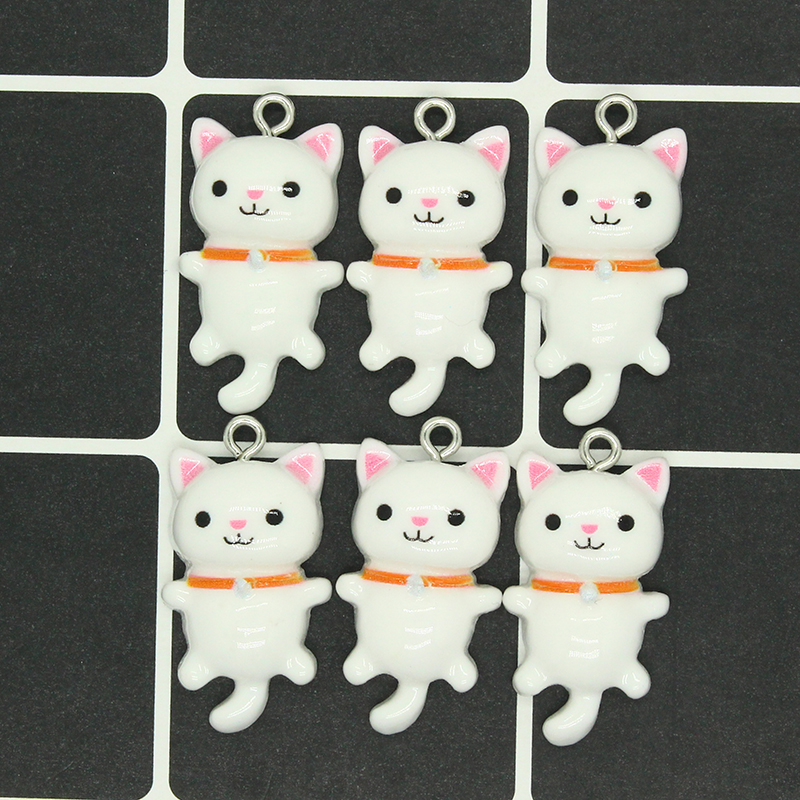 10/16pcs Cute Cat Earring Resin Charms DIY Flatback Smooth Frosting Animal Jewelry Pendants For Keychain Choker Make D36