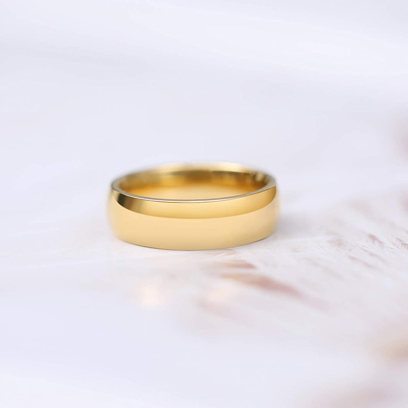 Somen 6mm Titanium Ring 14K Gold Plated Dome High Polished Wedding Band Comfort Fit Size 3-13.5