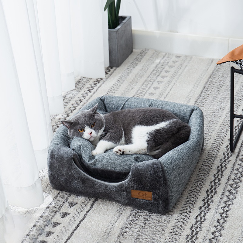 Foldable Cat Bed for Indoor Cats, 2 in 1 Cat House with Removable Cushioned Pillow