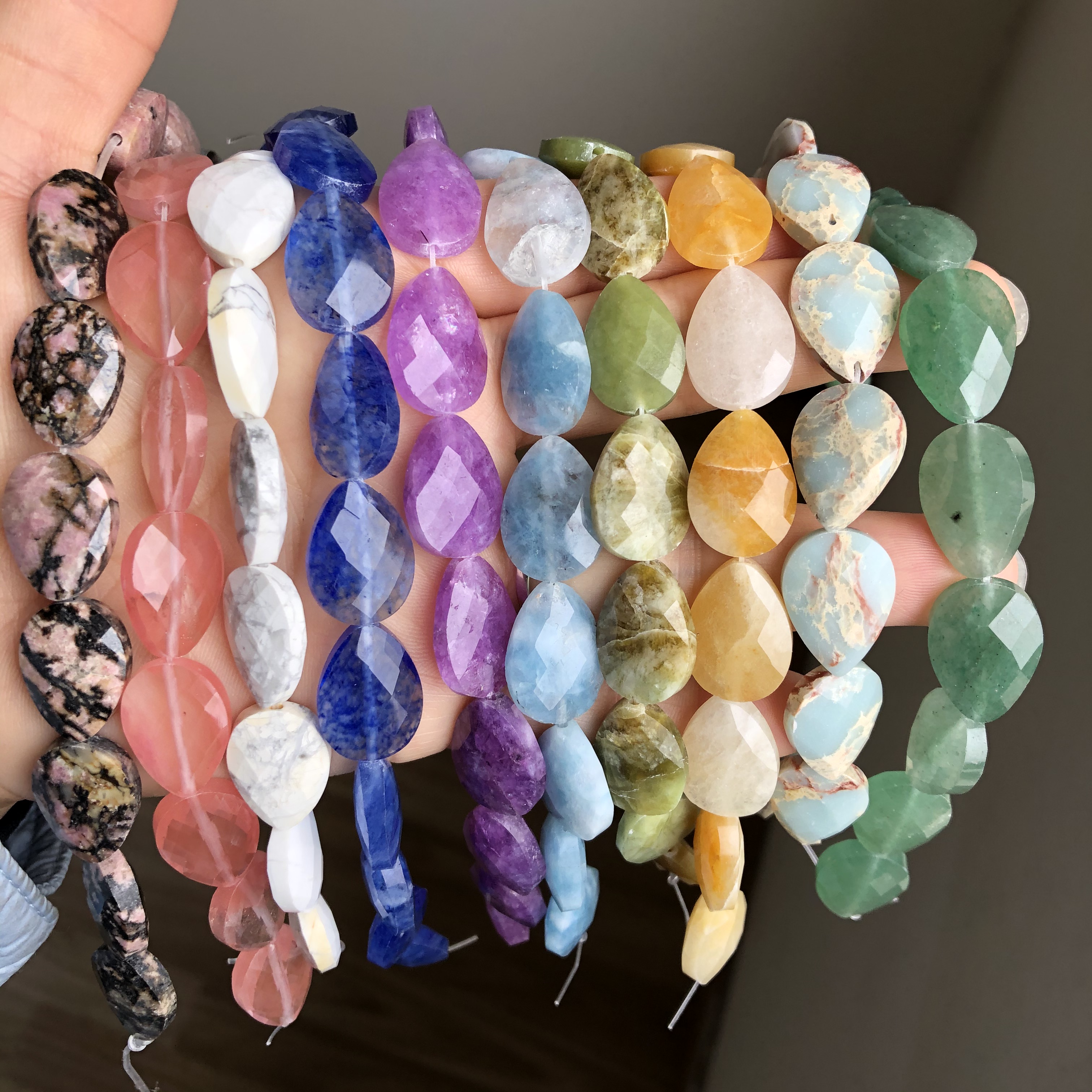 Natural Faceted Amethysts Turquoises Crystal Unakite Jades Stone Water Drop Beads For Jewelry Making DIY Bracelet Accessories