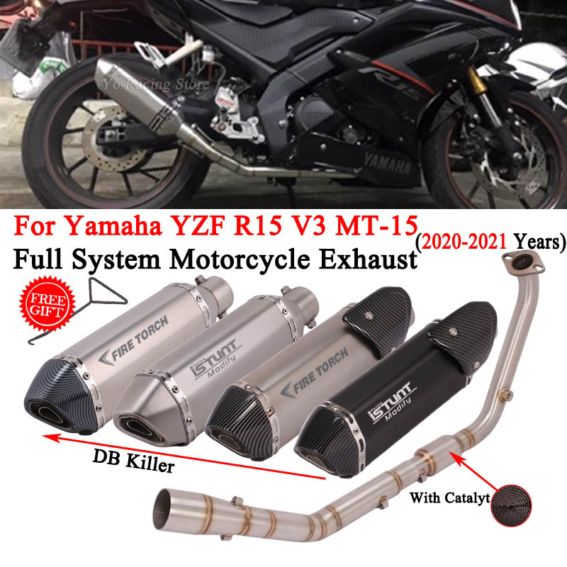 For Yamaha YZF R15 R125 V3 V4 MT15 MT-15 MT125 2020 - 2021 Motorcycle Exhaust Escape System Muffler Front Link Pipe DB Killer