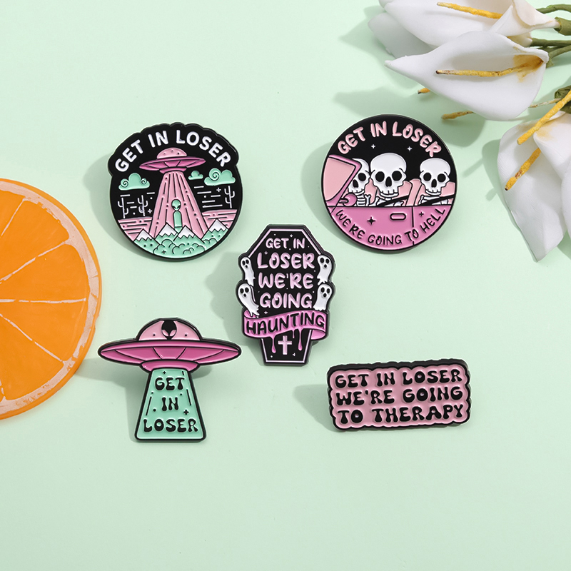 5pcs Pink Alien Letter Short Sentence Surrounding Pins Customized Brooch Lapel Badge Interesting Jewelry Gift for Children and F
