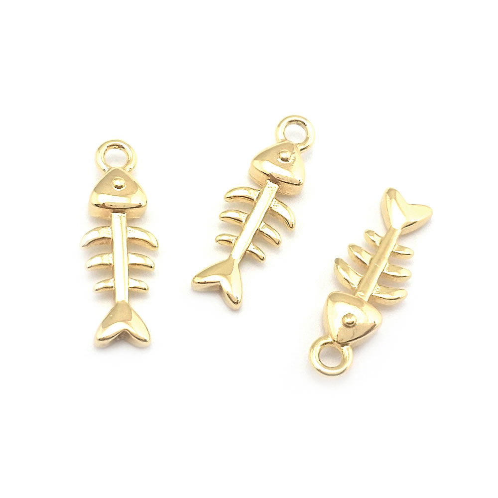 18K Gold Color Brass Fish Bone Charms Pendants Jewelry Making Supplies Diy Necklaces Earrings Bracelets Findings Accessories