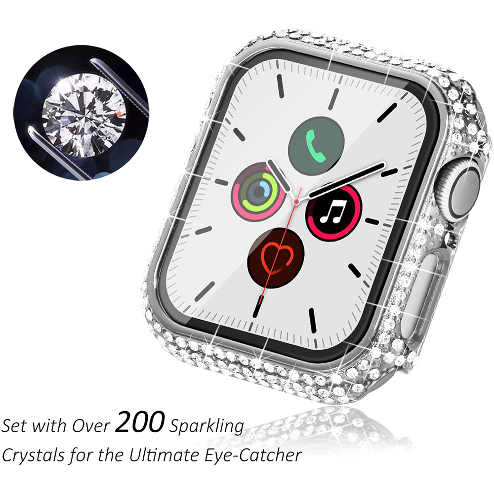 Diamond Protective Cover for Apple Watch 9 8 7 6 5 41mm 45mm 40mm 44mm iWatch SE 38/42mm Bumper Case Tempered Glass Film Covers