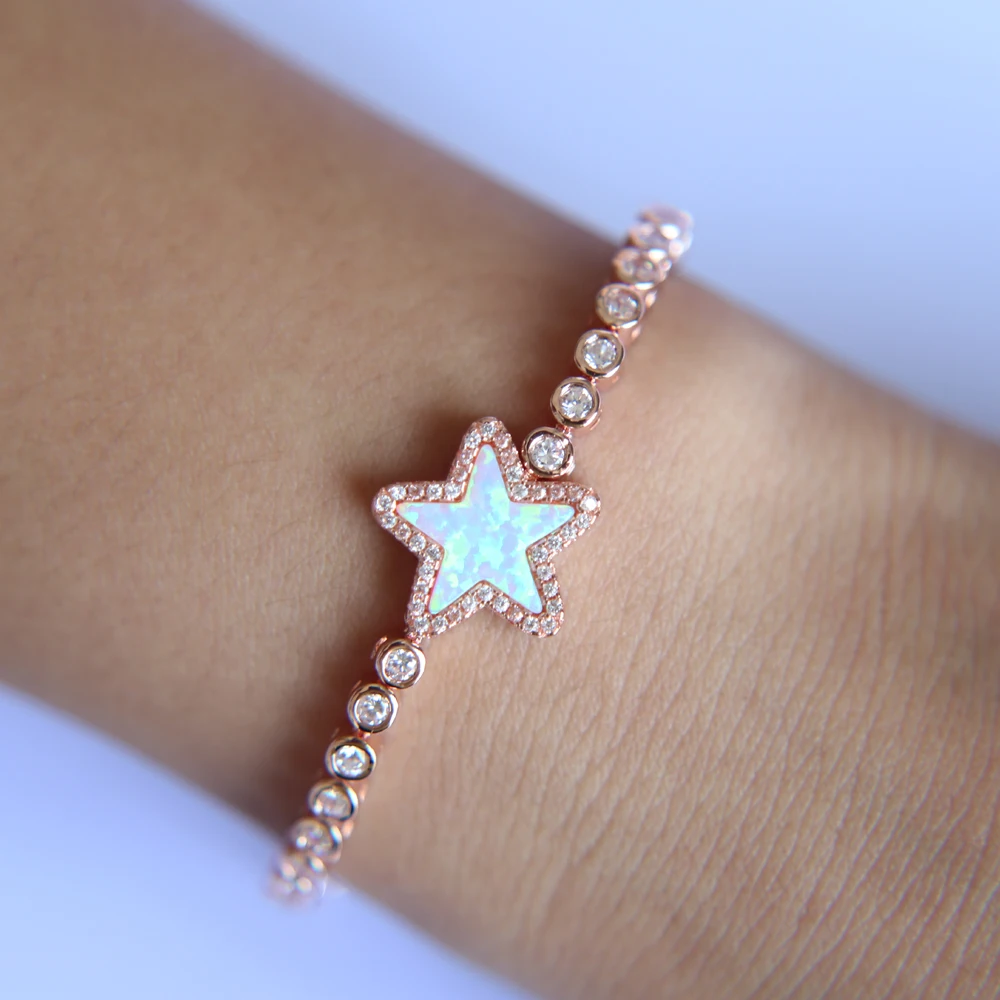 slider box chain tennis chain star charm fire opal star charm delicate teen girl women top quality Gem Christmas gift bracelet