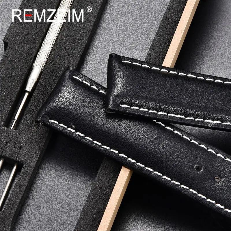 REMZEIM Soft Calfskin Leather Watchbands 18mm 20mm 22mm 24mm Straps Automatic Butterfly Clasp Watch Accessories With Box
