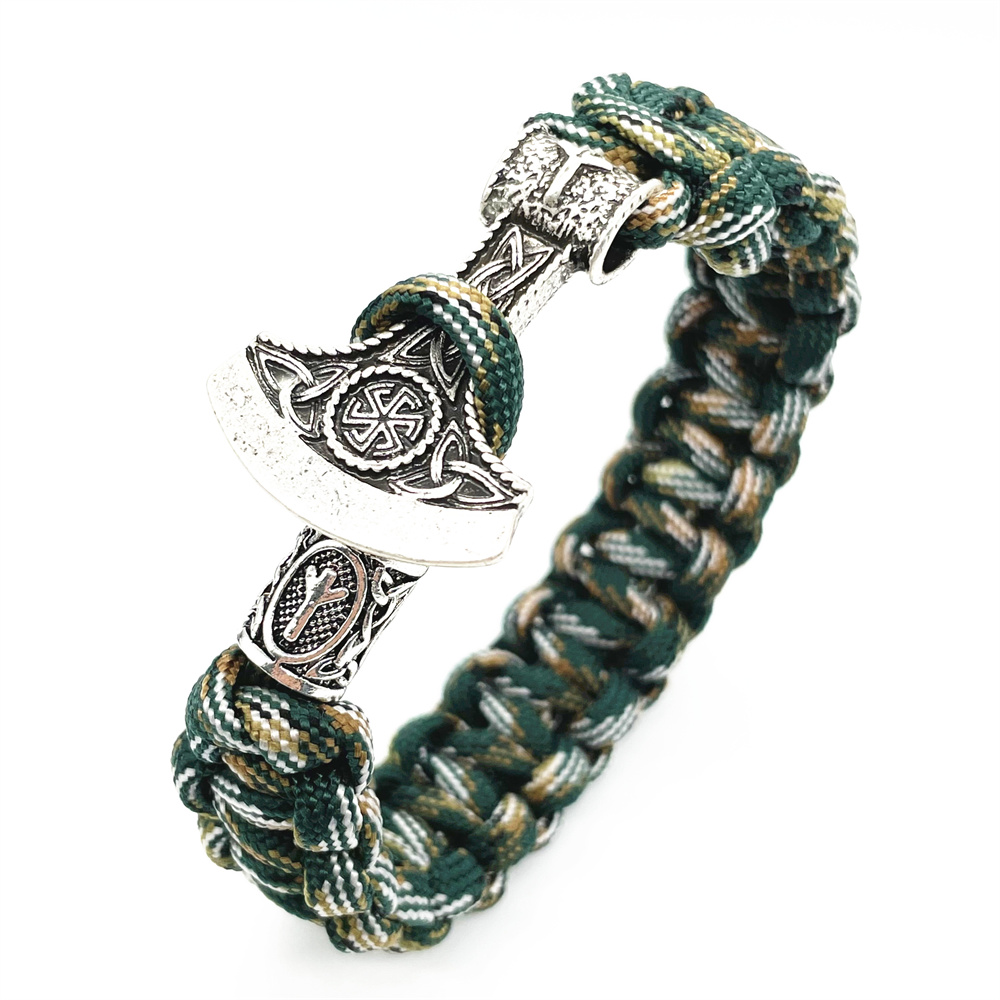 Slavic Perun Axe Charm With Kolovrat Amulet Symbol Viking Runes Beads Mens Jewlery Vikingos Bracelet Dropshipping