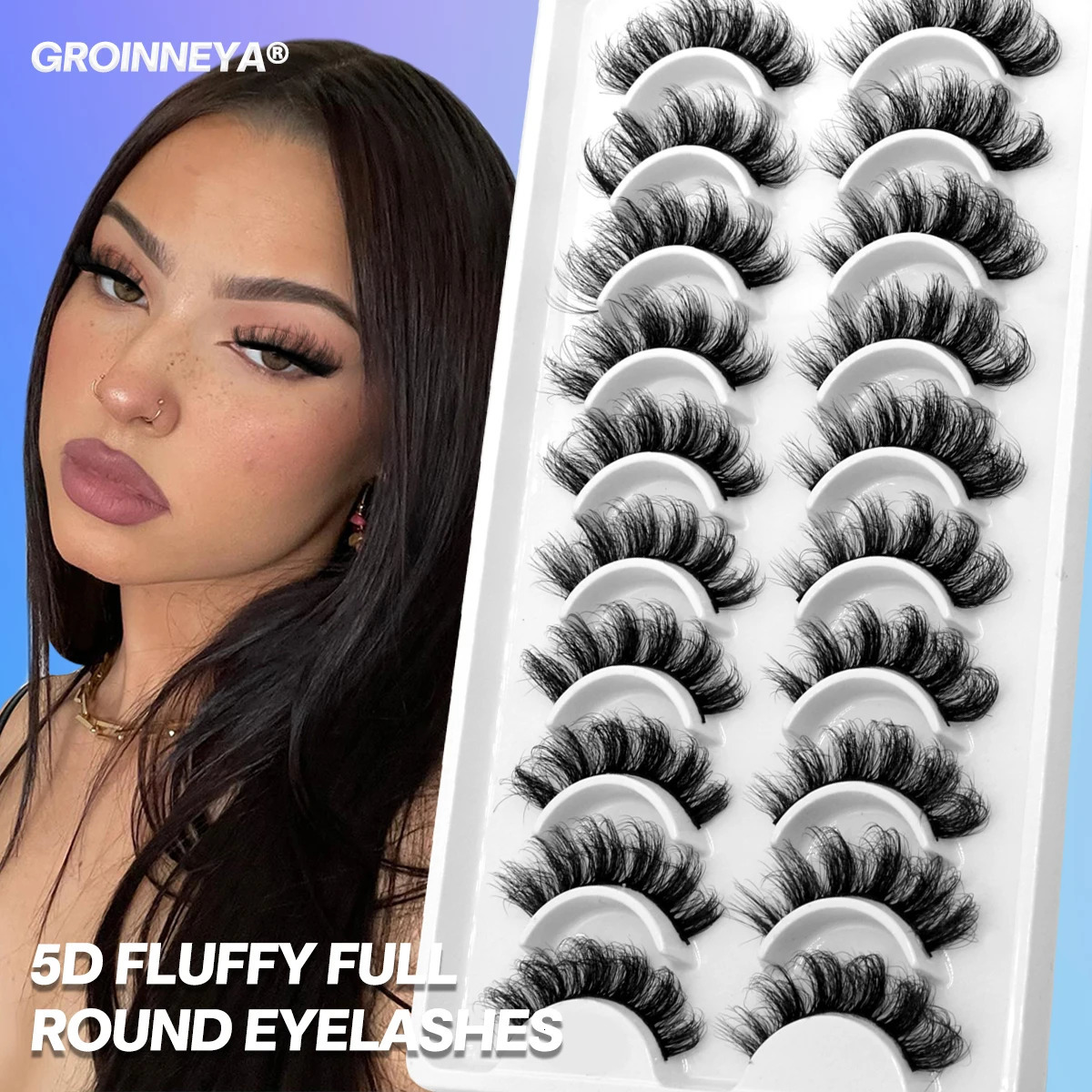 GROINNEYA 5/10 pairs 3D Mink Lashes Faux Mink Fluffy Lash Soft Full Thick Wispy Eyelash Dramatic False Eyelashes Makeup 240624