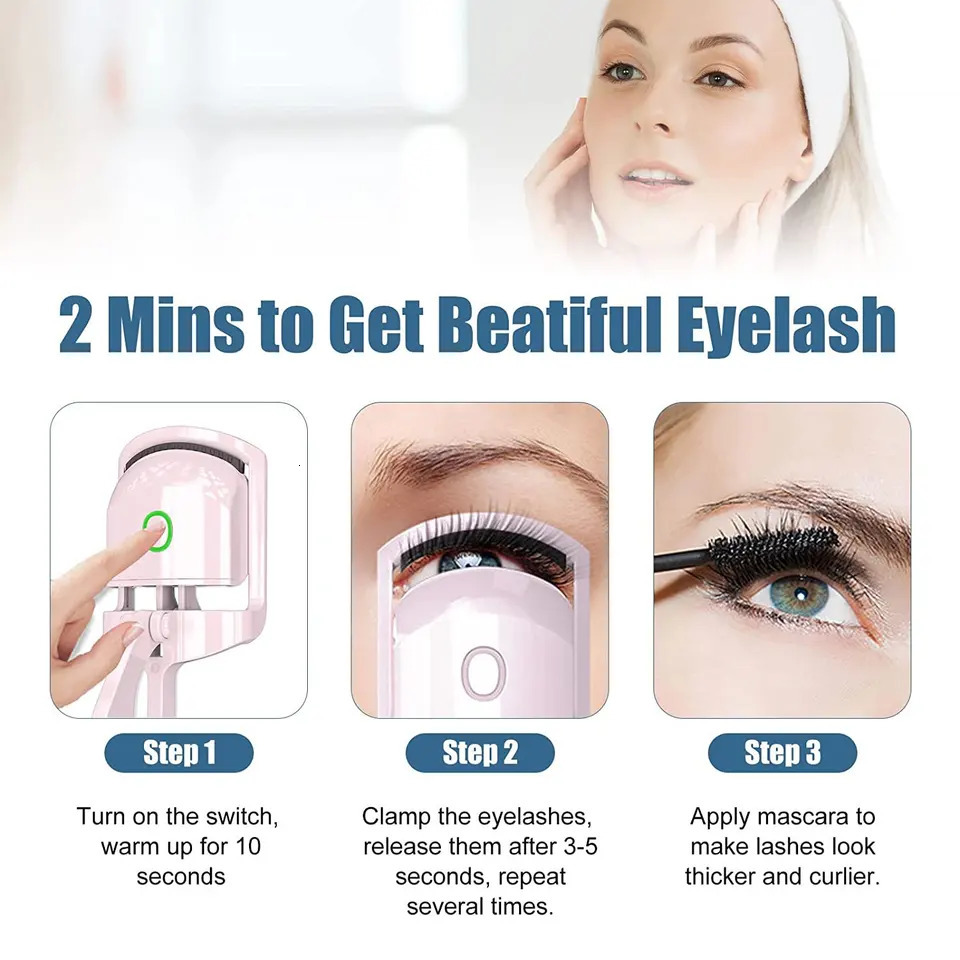 Mini Electric Heated Eyelash Curler USB Rechargeable Styling Eyelash Long Lasting Natural Eyelash Curl Beauty Makeup Tools 240621