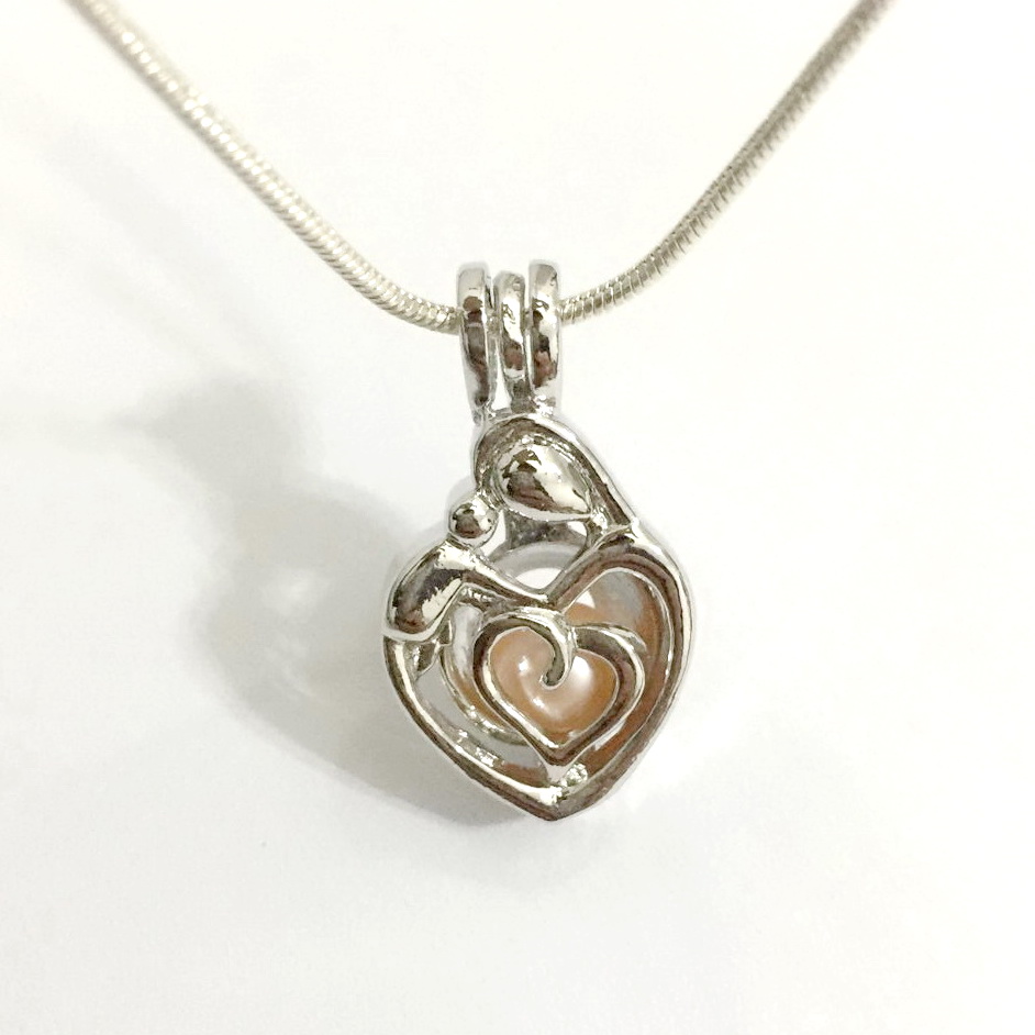 Mother & Child Cage Pendant Mom Holding Baby Love Design Pearl Gem Bead Locket Charms Mounting DIY Jewelry Making Accessory