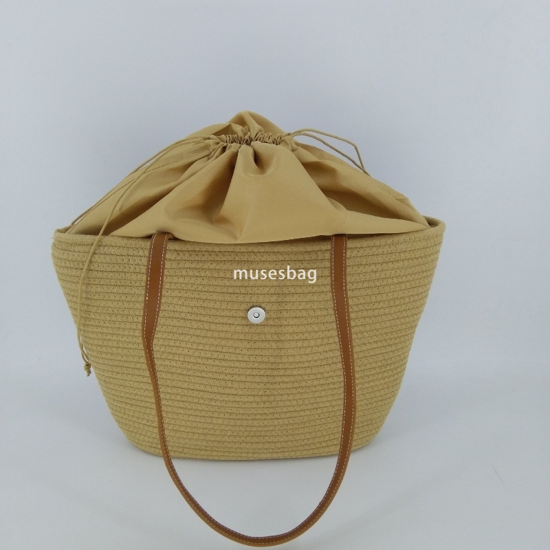 Designer Women's High Quality Classic Retro Practical Woven Cord High Quality Texture Bag Large Capacity One Shoulder Grass Woven Bag Beach Bag L