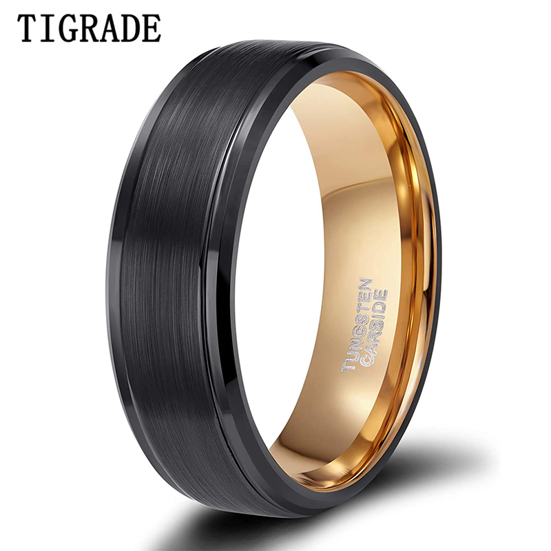TIGRADE 8mm Men Tungsten Carbide Ring Black & Rose Gold Color Wedding Band Vintage Men Jewelry Anime Masculino Aneis Alliance