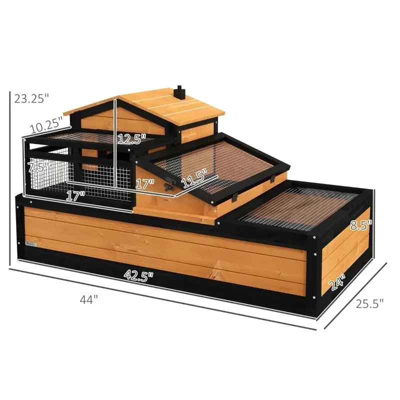 3-Room Tortoise House Habitat, Indoor/Outdoor Wooden Tortoise Enclosure with Ladder, Tray, Openable Roof, Large Reptile Cage