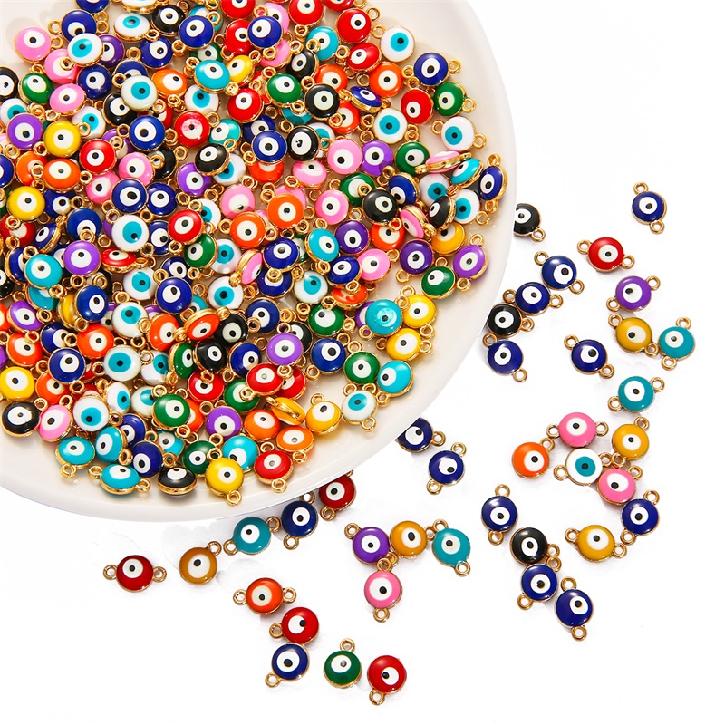 6/8mm 10pcs Cute Mini Enamel Evil Eye Beads Charm Connectors for DIY Bracelet Earring Pendant Making Jewelry Making Accessories