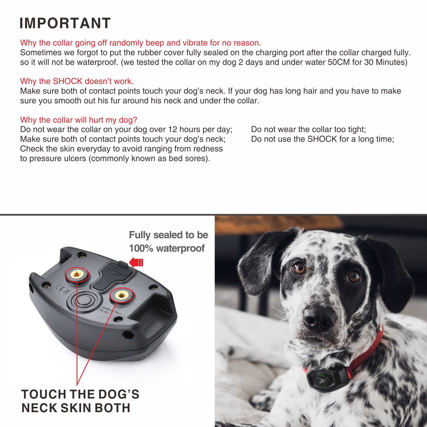 Rechargeable Electric Shock Collar IPX7 Waterproof Dog Training Collar with Remote, Dog Shock Collar for Large Medium Small Dog