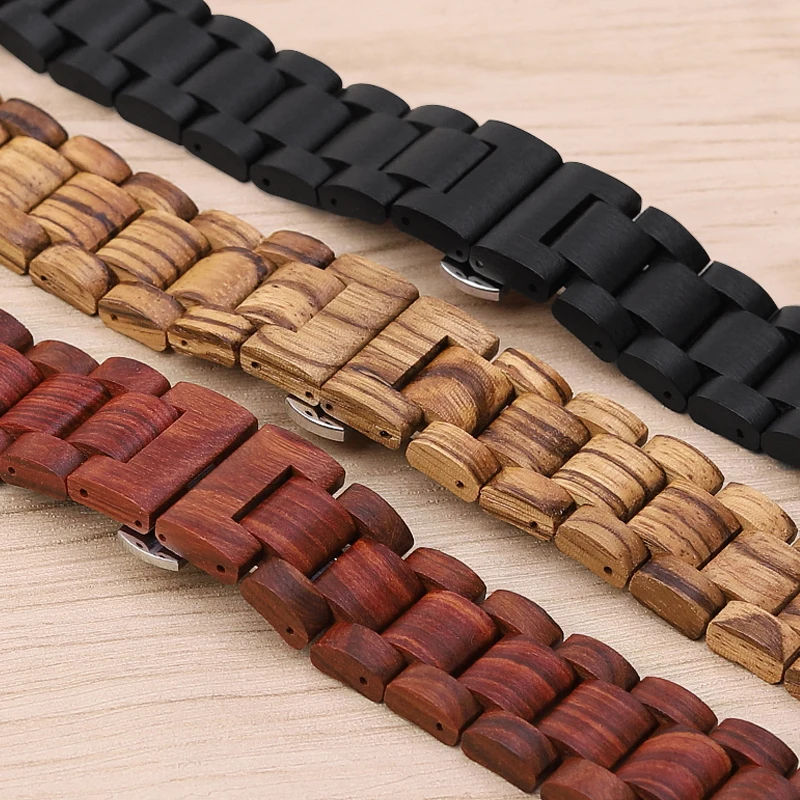 Sandalwood Wrist Band for Samsung Watch 3/4 for Huawei GT3 GT2 Wooden Strap Sport Quick Release Bracelet Men Watch Accessories