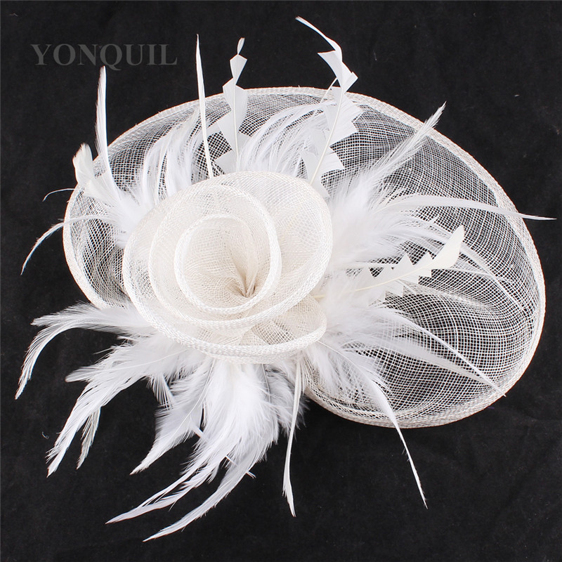 Gold Millinery Cocktail Sinamay Fascinators Feather Flowers Bridal Hair Accessories Party Hats Wedding Hat High Quality SYF470