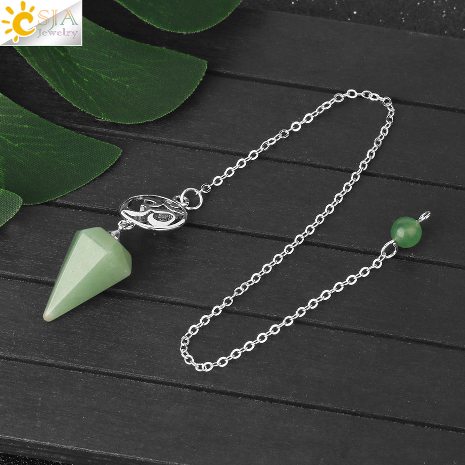 CSJA Natural Stone Crystal Pendulum for Dowsing Spiritual Pendulums Esoteric Healing OM Hexagonal Pointed Pendant Pendulos G720