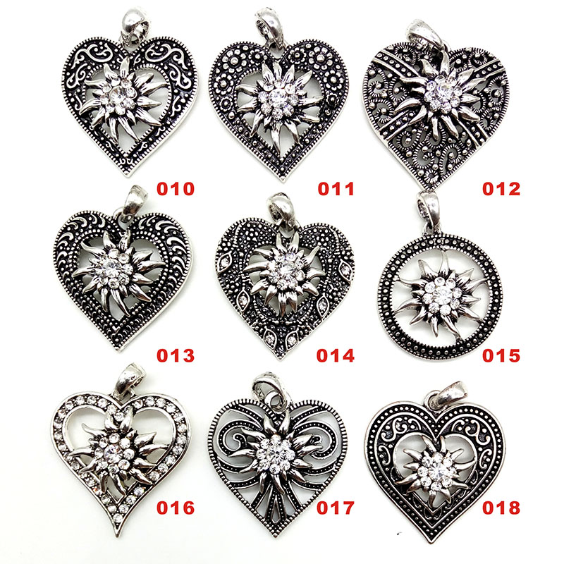 Vintage Carved Edelweiss Flowers Pendant Necklace Traditional Dirndl Costume Black Colour Rope Necklace German Jewelry Wholesale
