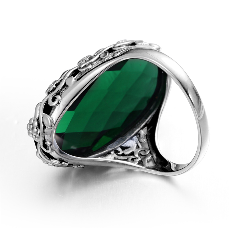Szjinao Emerald Rings For Women Oval Punk 925 Silver Ring Big Gemstone Vintage Viking Elements Green Female Fine Jewelry