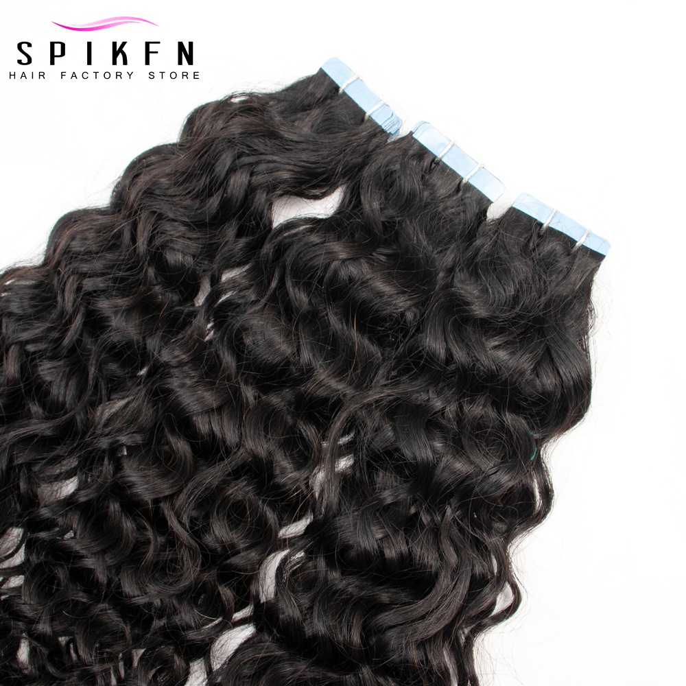 SPIKFN Tape Human Hair Extensions Water Wave 12-24 inches PU Skin Weft Tape in Water Curly Tape in Hair Extensions 20pcs