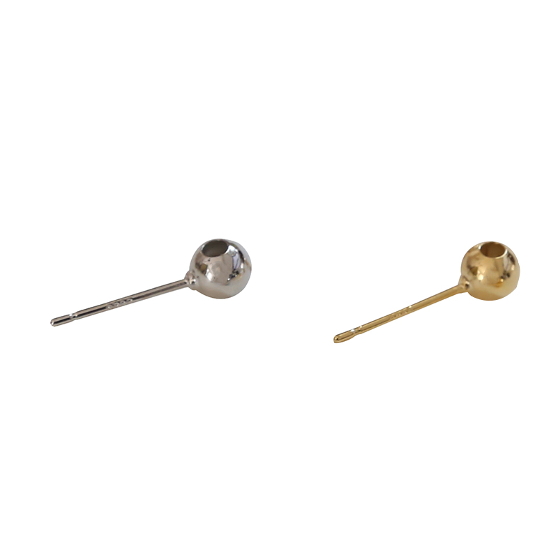 18K Gold Plated Round Bead pierceable stud S925 silver DIY earrings hair accessories material 10pcs