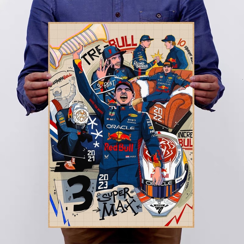 Max F1 Car B-Verstappen Poster Kraft Club Bar Paper Vintage Poster Wall Art Painting Bedroom Study Stickers
