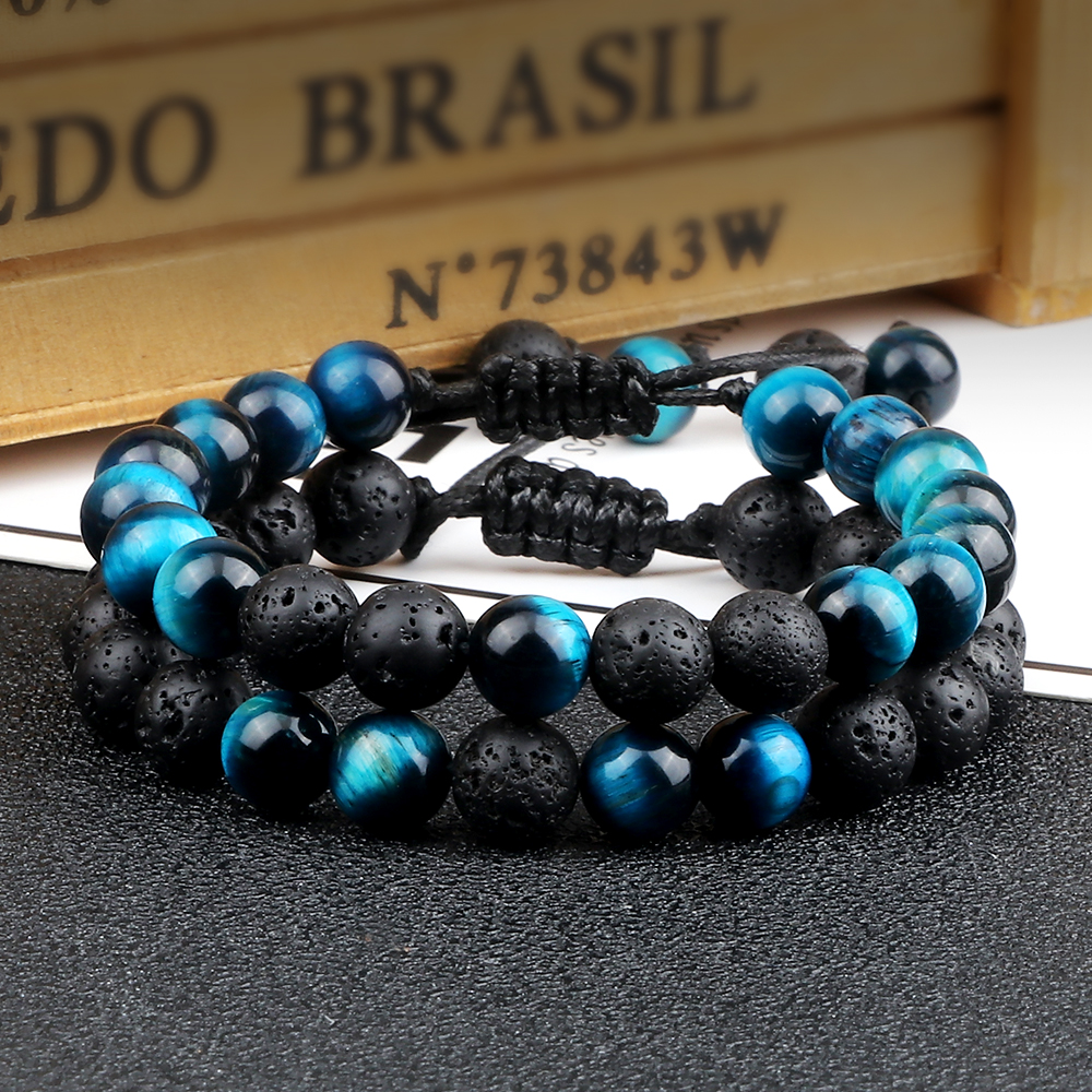 Multicolor Tiger Eye Stone Beads Bracelets Natural Lava Rock Men Women Adjustable Braided Yoga Handmade Jewerly Friendship Gifts