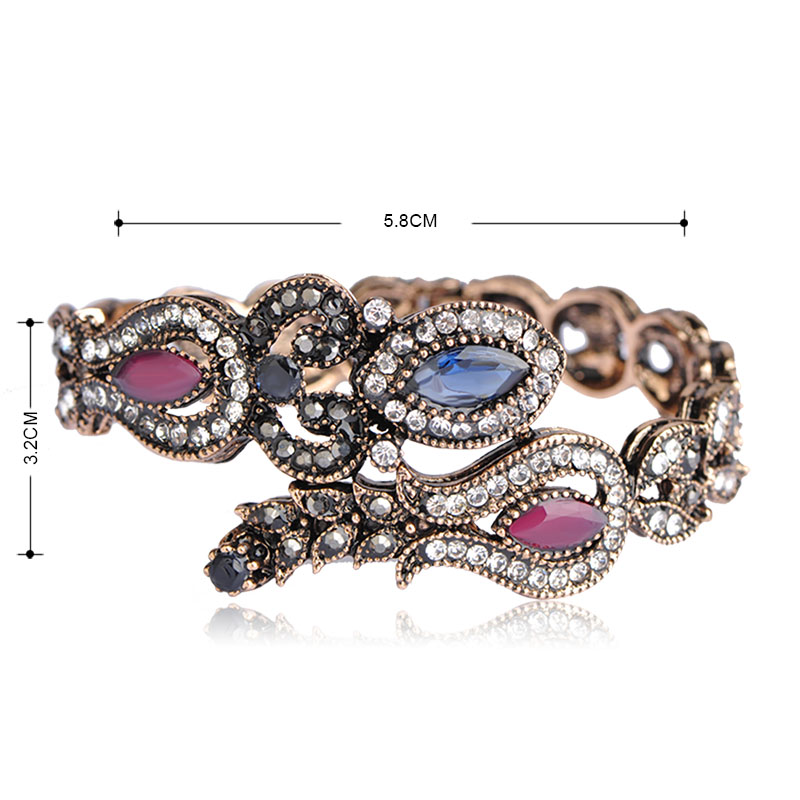 Blucome Latest Vintage Women Party Bangles Red Acrylic Resin Tulip Flower Bracelets Full Crystal Turkish Bijuterias Hand Jewelry