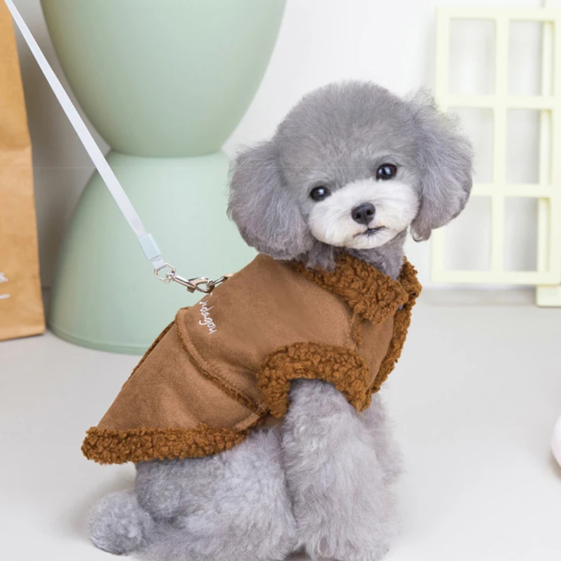 Lamb Fleece Warm Dog Jacket Fur Collar Fleece Dog Vest Clothes for Small Dogs Chihuahua Yorkie Coat Jacket Pug Costume Chien