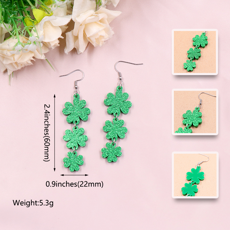 60MM Patrick's Day Four Leaf Clover Statement Earrings For Women Acrylic Lucky Charm Earrings
