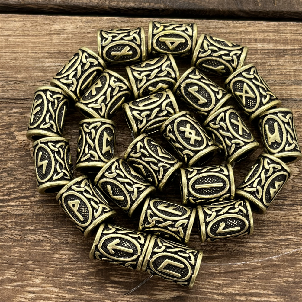 Viking Runes Beads For Jewelry Making Hair Beard Crafts Jewlery Diy Metal Spacer Large Hole Bead Accessories Fit Charm Bracelet