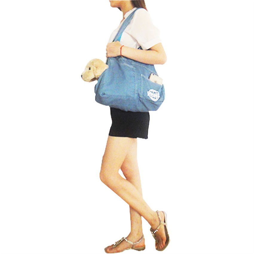 Pet Owner's Companion Versatile Blue Denim Pet Transport Backpack Suitable For Compact Canines