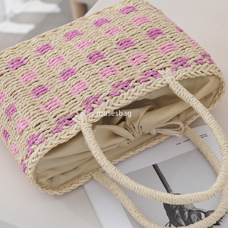High quality women's designer retro practical forest style natural open temperament large capacity single shoulder grass woven bag pastoral style