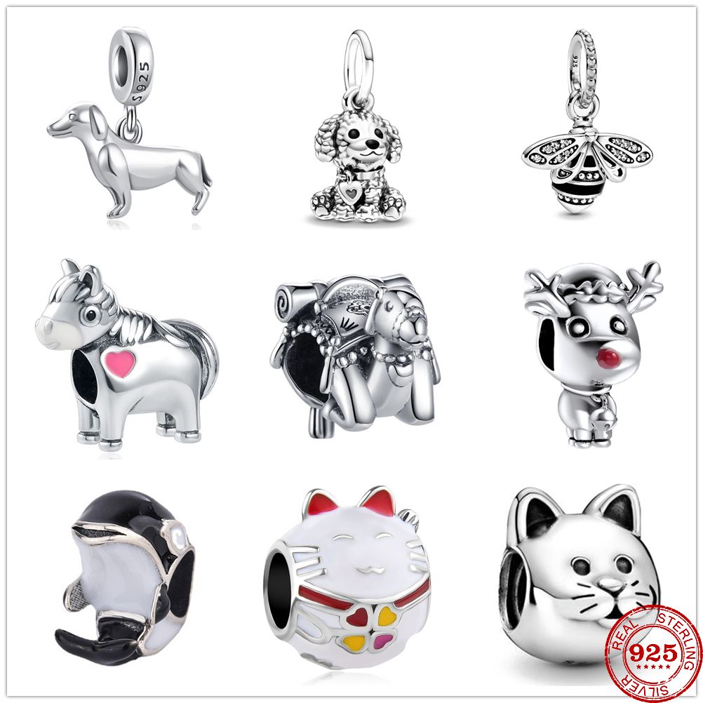 NEW Cute Pet Dog Erha Panda Mimi Cow Castle Bat Squirrel Charm Beads Fit Pendant Charms Silver 925 Original Jewerly Bracelet
