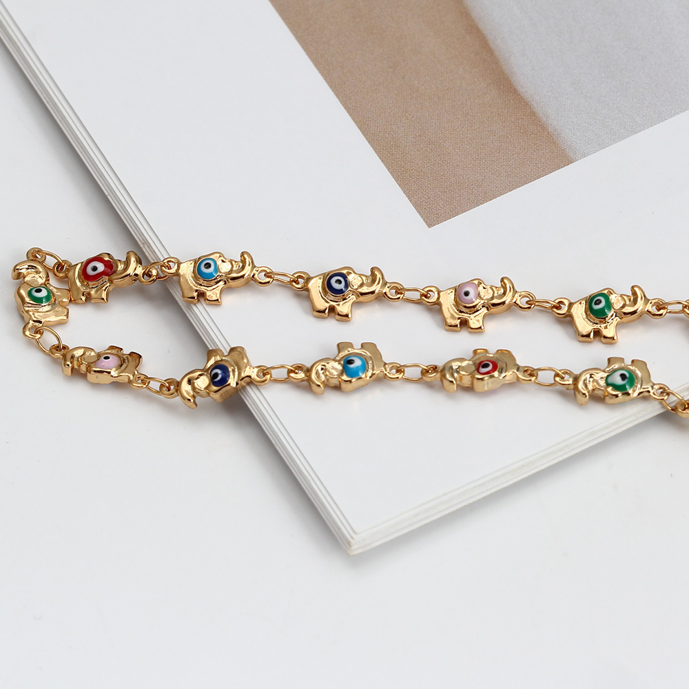 EVIL EYE Colorful Turkish Evil Eye Anklet Copper Adjustable Foot Chain Elephant Ankle Bracelet for Women Girls Jewelry BE391