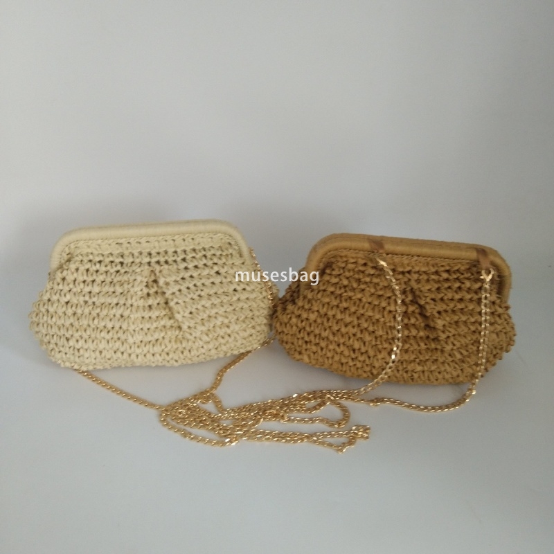 High quality women's designer temperament large capacity hand woven chain bag beach gentle and fashionable candy color cloud handbag forest style