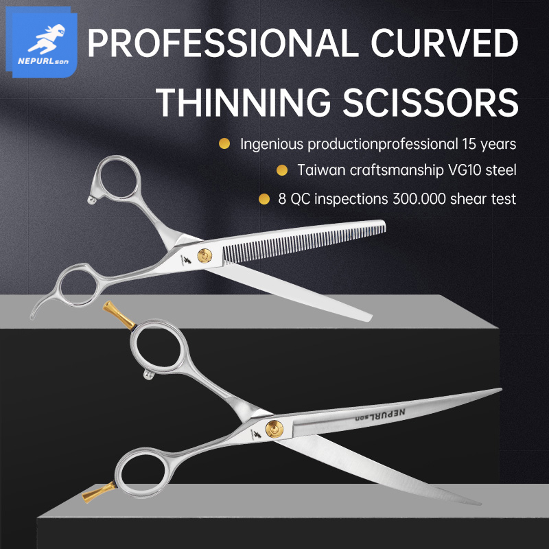 7.0/7.5 Inch Professional Pet Scissors Set For Dog Grooming Scissor Straight Curved Chunker Thinning Pet Shears VG10 Steel