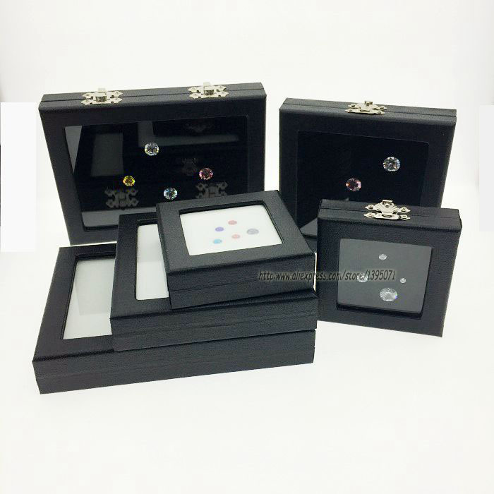 Hot Sale Black Leatherette Gemstone Storage Box Diamond Display Case Stone Holder Pendant Organizer Travel Jewelry Box Protable