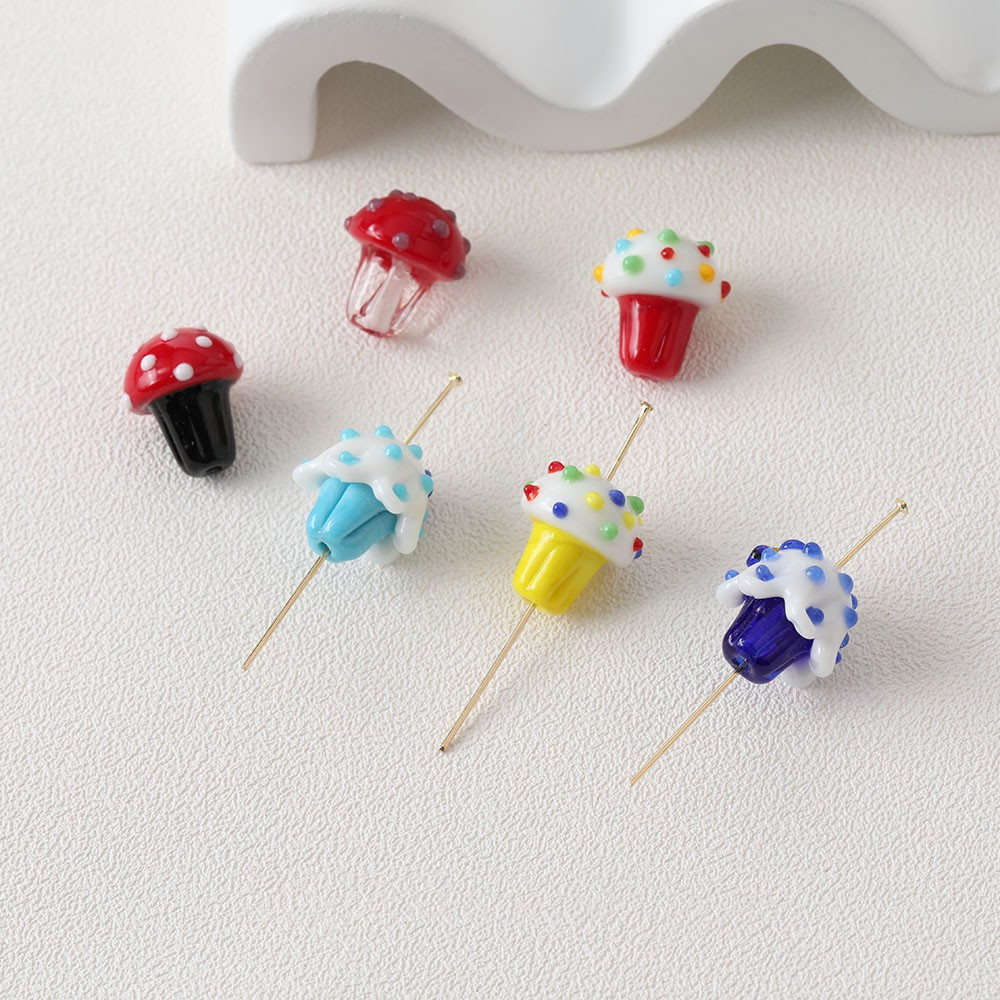15x16mm Icecream Bead Lampwork Mushroom Glass Bead Handmade High Quality DIY Jewelry Bracelet Necklace Phone Charm
