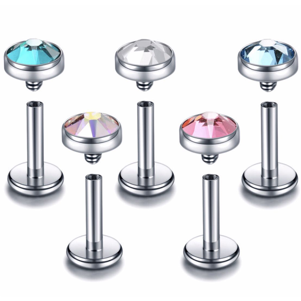 ASTM F136 Titanium Lip Piercing Earring Stud CZ 8-12mm Labret Piercing Lip Ring Cartilage Helix Lobe Piercing Body Jewelry 16G