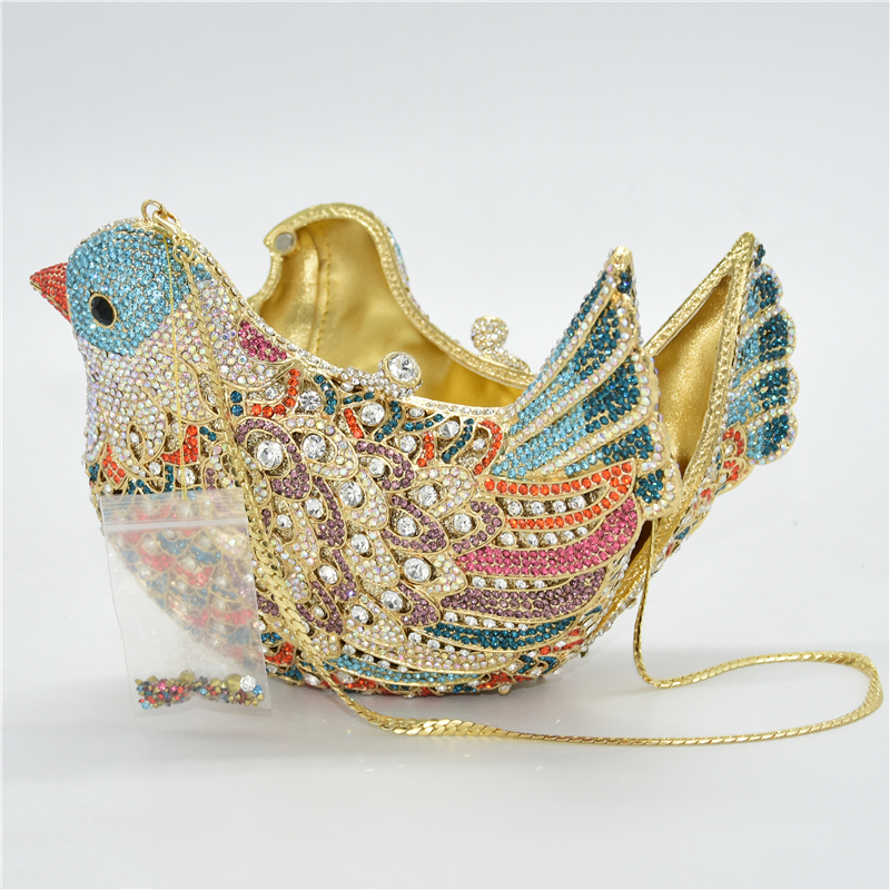 Latest Design Women Wedding Clutches Bags Purse for Bride Colorful Diamonds Purse Handbag Animal Bird Handmade Bridal Purses
