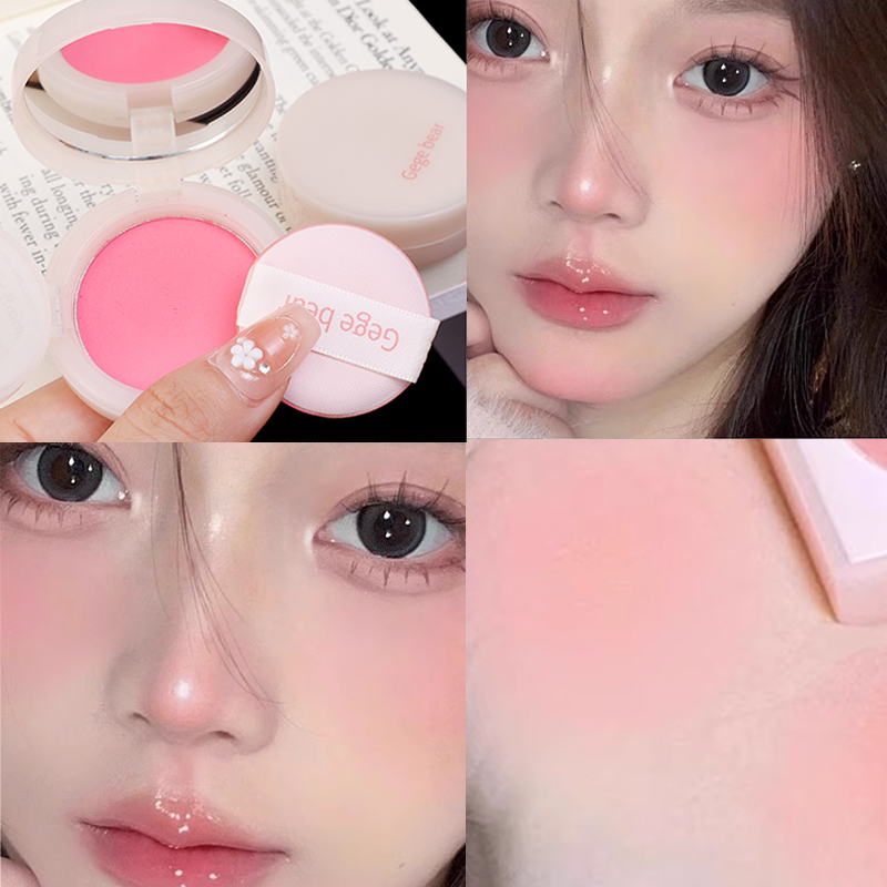 6 Colors Blush Makeup Palettewith Mirror and Finger Puff Monochrome Blush Waterproof Cheek Tint Velvet Matte Contouring Blusher