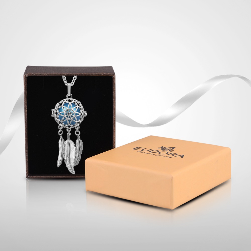 EUDORA 16 mm Harmony Ball Pendant Necklace Dreamcatcher Locket Cage with Chime Sound Harmony Bola Pregnancy Ball Lava stone K263